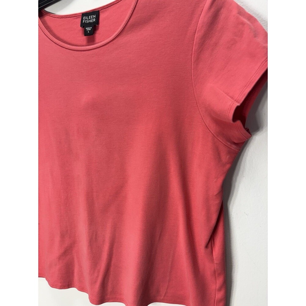 Eileen Fisher Womens Cropped Short Sleeve T-shirt Salmon Pink 100%Cotton Sz L - Picture 2 of 12